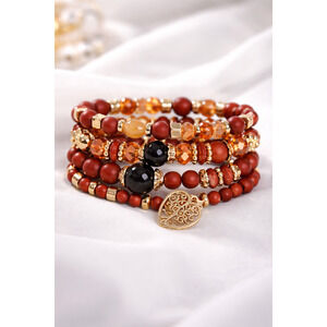 Boho Brown & Gold Stackable Stretchy Beaded Bracelets Womens Jewelry Set‎ New